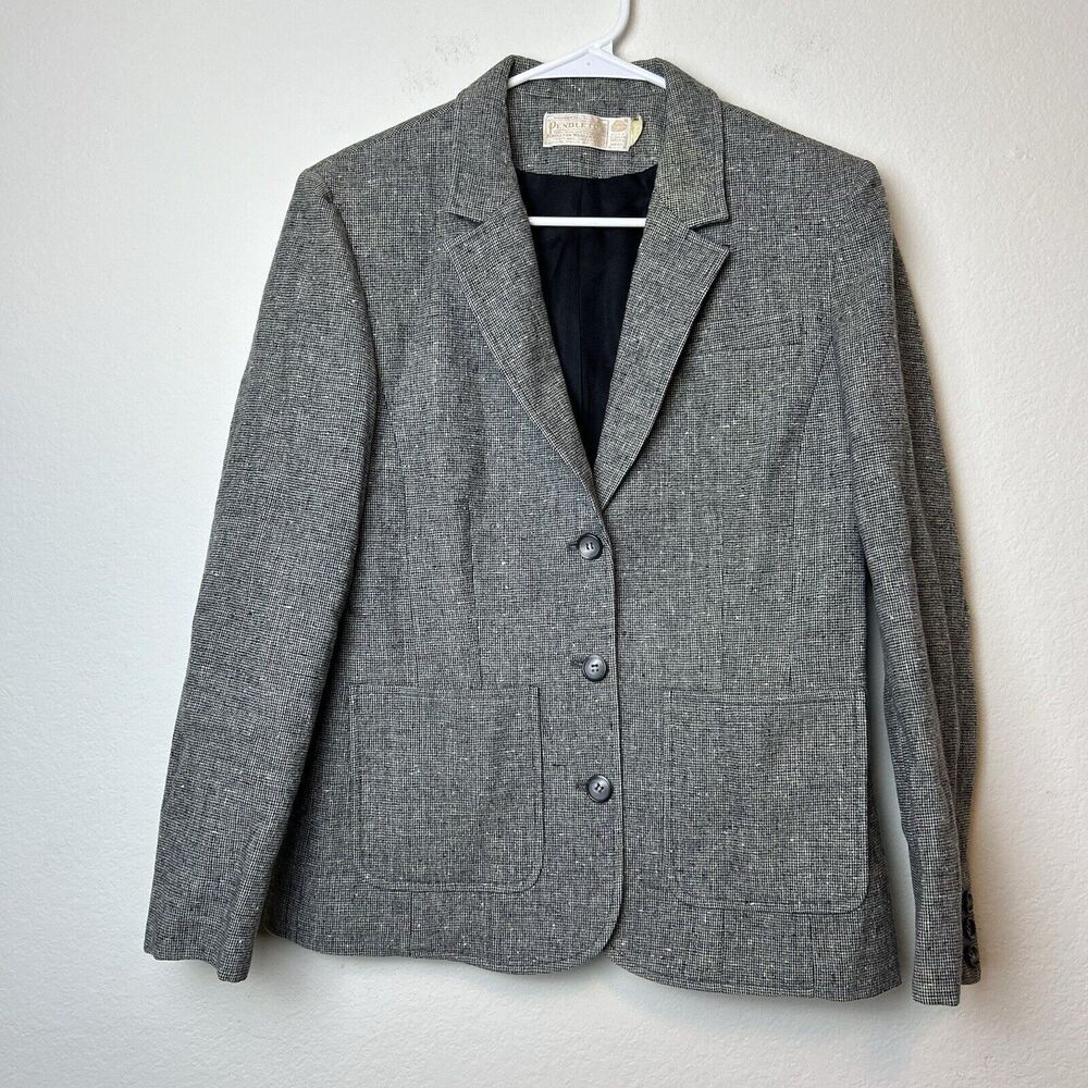 Pendleton Blazer Women’s 10 Wool Gray Tweed Virgin Wool Preppy Dark Academia